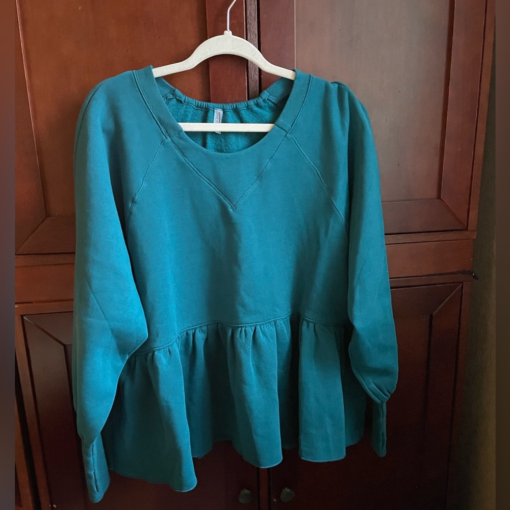 Free People Movement Teal Peplum Sweatshirt with Dolman Sleeves Oversized XS